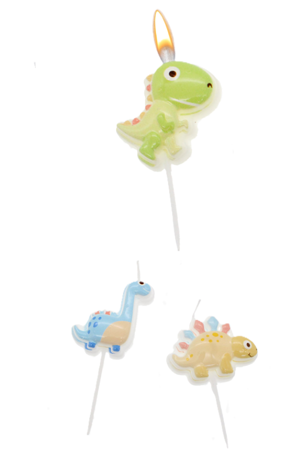 Candeline Wooparty dinosauri 3pz 9cm