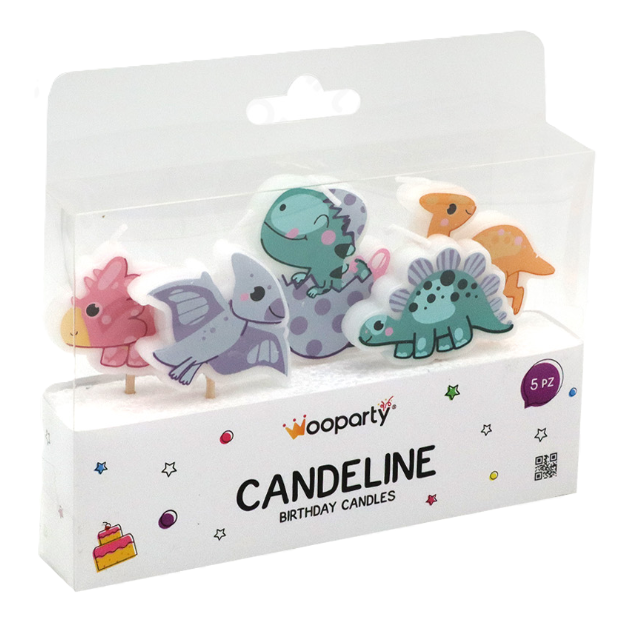 Candeline Wooparty dinosauri 5pz 4,5x7cm