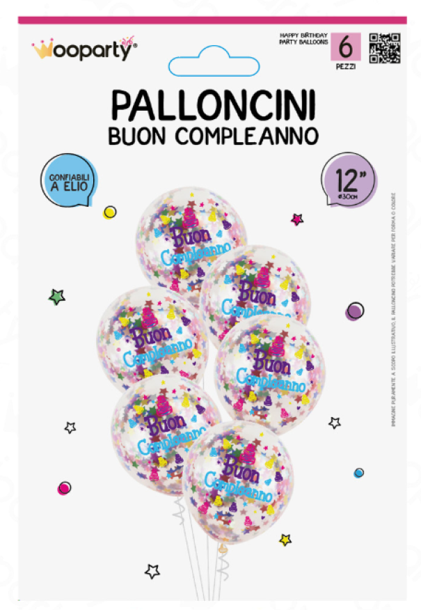 Palloncini Compleanno con coriandoli 6pz