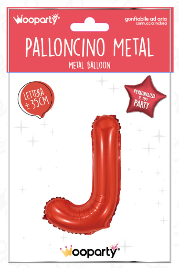 Palloncino lettera J rosso metal 35cm