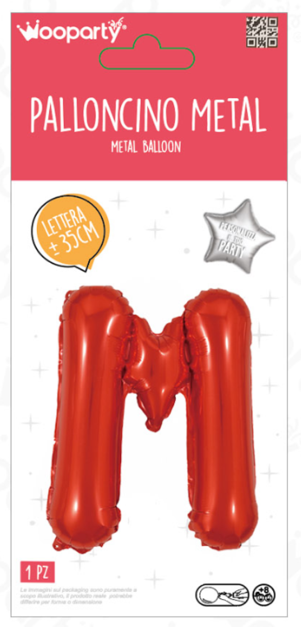 Palloncino lettera M rosso metal 35cm