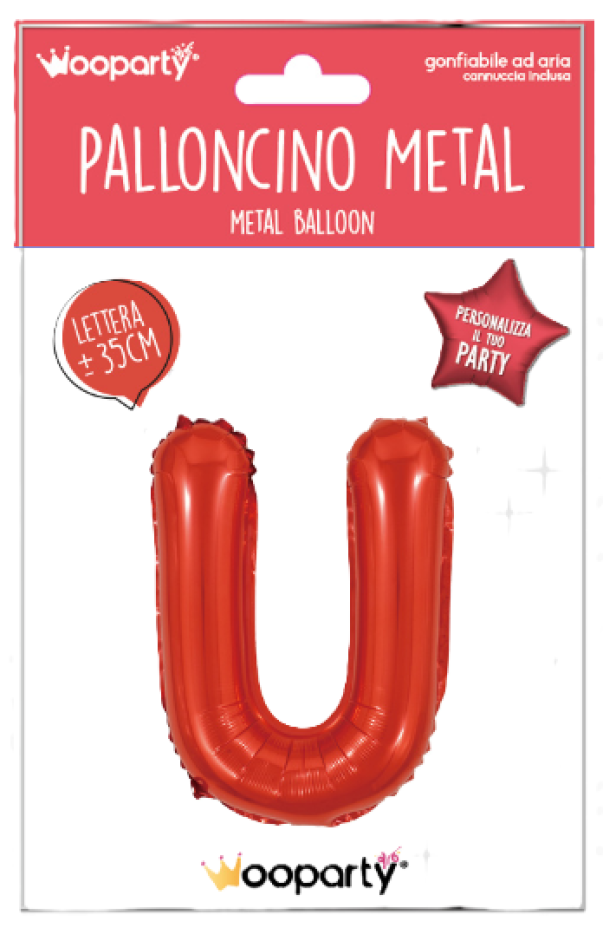 wooparty palloncino lettera u rosso metal 35cm - foto 2