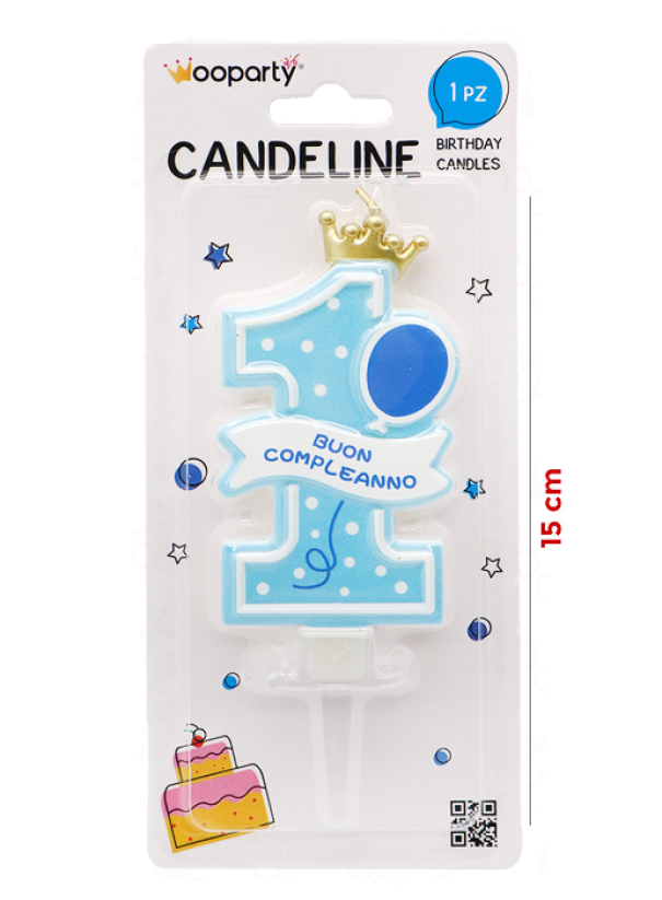 Candelina 1 Buon Compleanno Boy 15cm