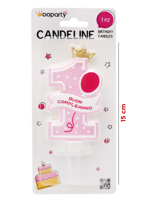 Candelina 1 Buon Compleanno Girl 15cm