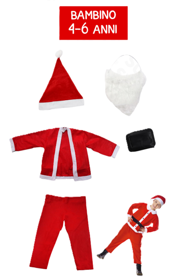 Vestito Babbo Natale bambino 4-6 anni set completo 5pz