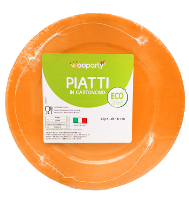 Piatti carta monouso arancio 12pz 18cm