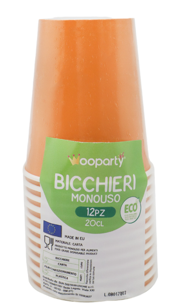 Bicchieri carta monouso arancio 20cl 12 pezzi