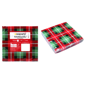 Tovaglioli natalizi tartan 33x33cm 3 veli 20 pezzi