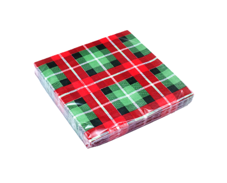 Tovaglioli Natalizi Tartan 33x33cm 3 veli 20 pezzi