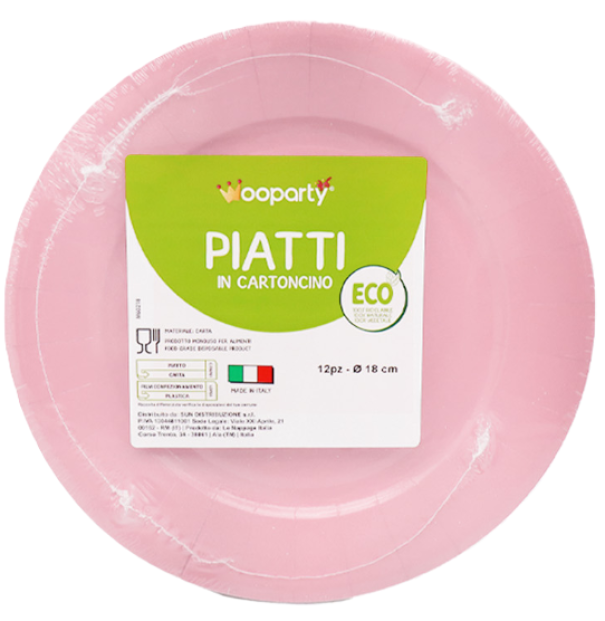 Piatti in carta rosa 12pz 18cm