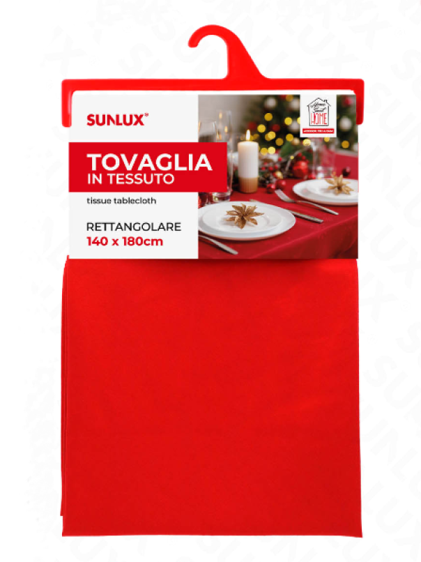 Tovaglia di Natale in tessuto rosso con bordo ondulato 140x180cm