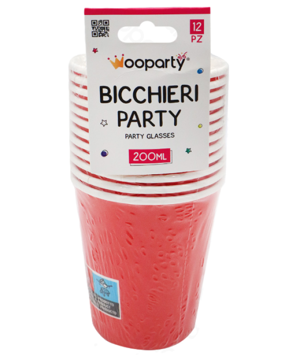 Bicchieri carta monouso rosso 12pz 200ml