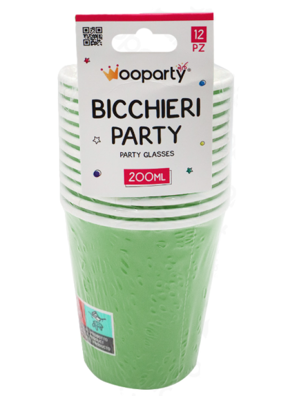 Bicchieri carta monouso verde 12pz 200ml