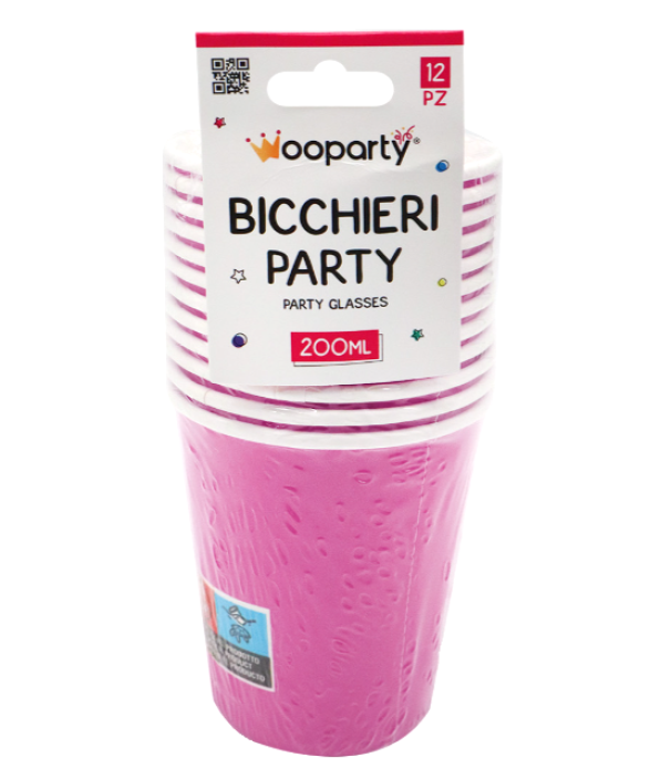 Bicchieri carta monouso fucsia 12pz 200ml