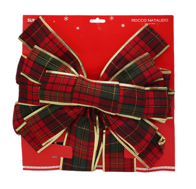 Fiocco di Natale vellutato tartan 135x43cm