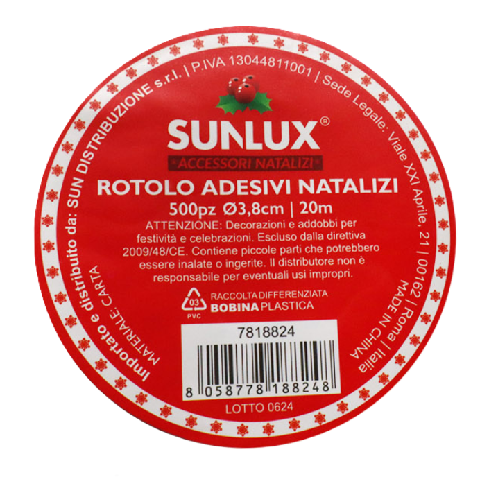 Rotolo adesivi natalizi 500pz 20m