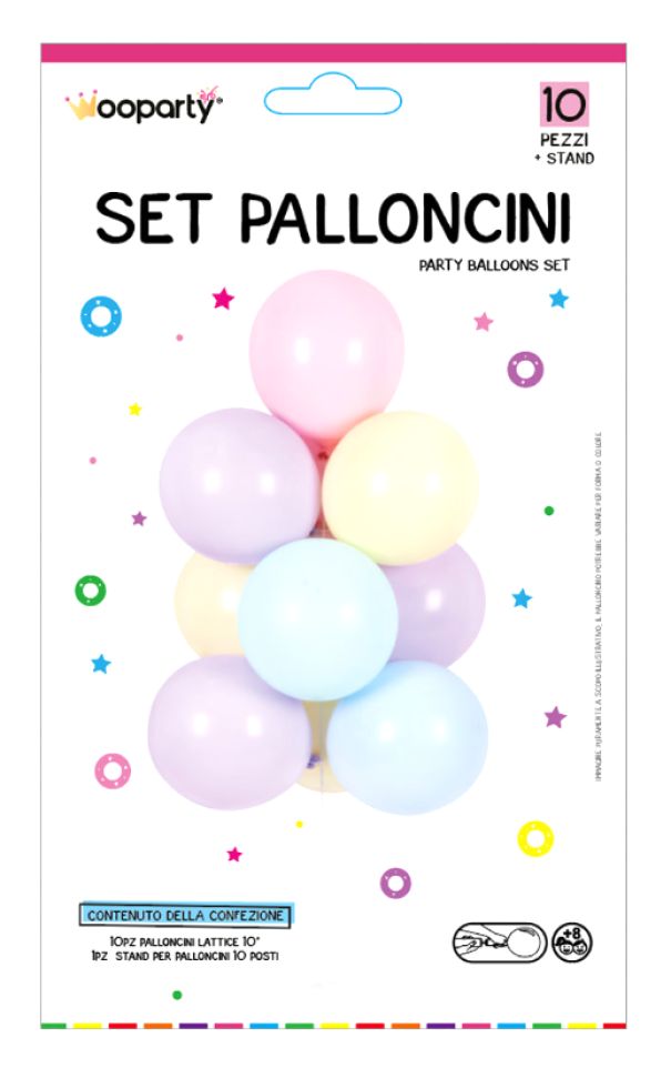 Set palloncini c/ stand pastel 10pz