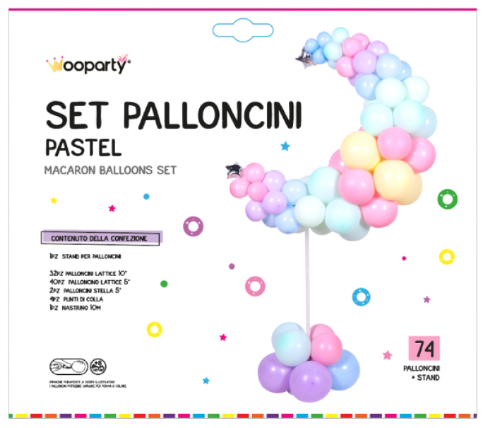 Set palloncini c/stand pastel 74 pz