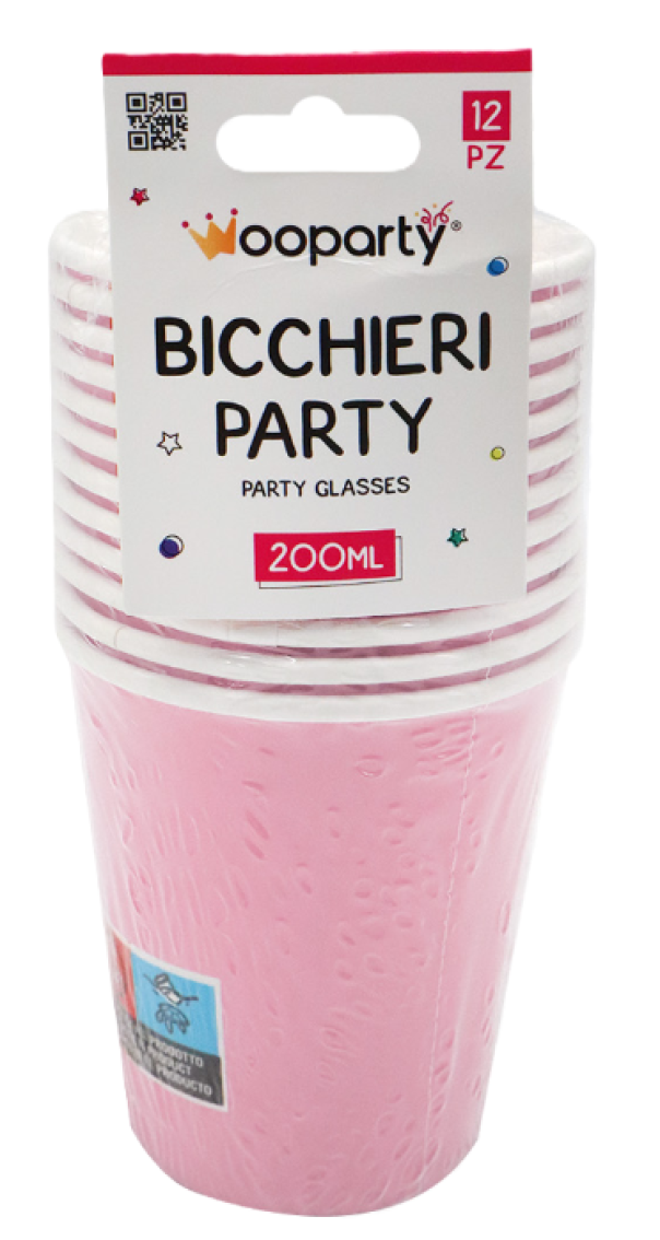 Bicchieri in carta rosa 12pz 200ml