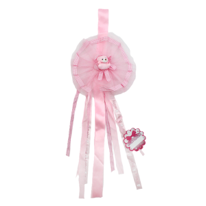 Fiocco nascita bambina rosa coccarda con orsetto 27cm