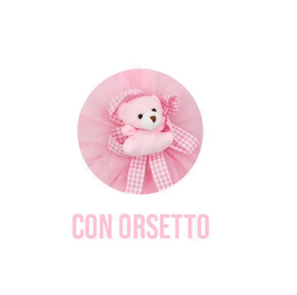 Fiocco nascita bambina rosa coccarda con orsetto 27cm