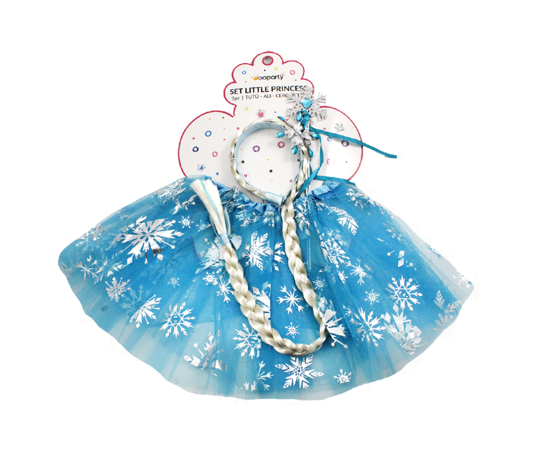 Set party little princess azzurro 3pz (tutu00f9, treccia, bacchetta)