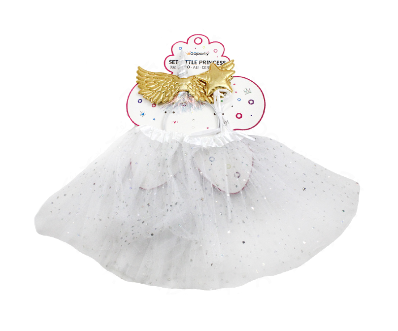 Set party little princess bianco 3pz (tutu00f9, cerchietto, bacchetta)