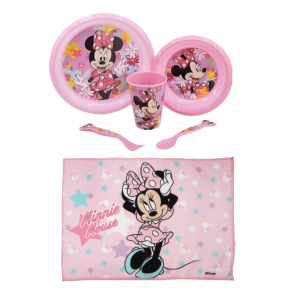 Set pranzo minnie 6pz (2 piatti, bicchiere, 2 posate, tovaglietta in tessuto)