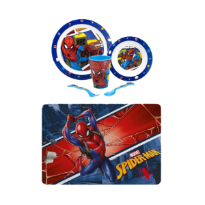 Set pranzo spiderman 6pz (2 piatti, bicchiere, 2 posate, tovaglietta in tessuto)