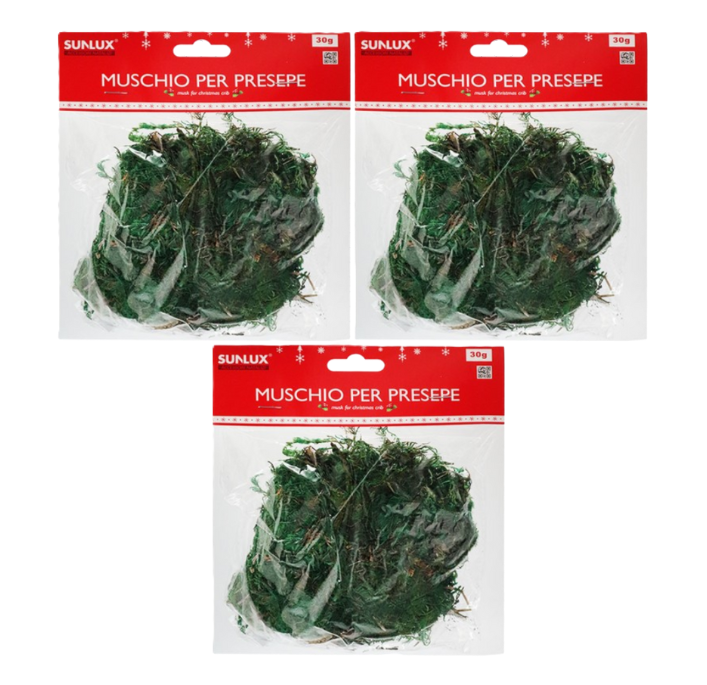 Muschio naturale per presepe 90gr (3 pezzi da 30gr)