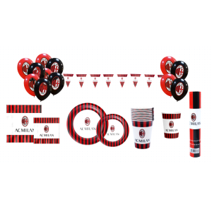 Kit compleanno milan 103pz (12 palloncini, 40 tovaglioli, 24 bicchieri, 24 piatti, 2 festoni bandierine, 1 sparacoriandoli)